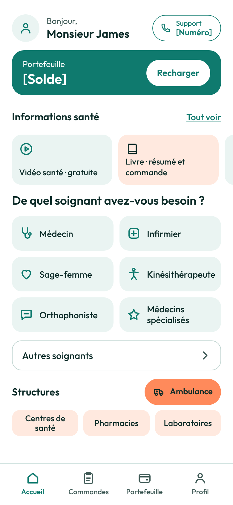 Écran de l'application Lämsin : l'accueil, où l'on choisit le soignant dont on a besoin.